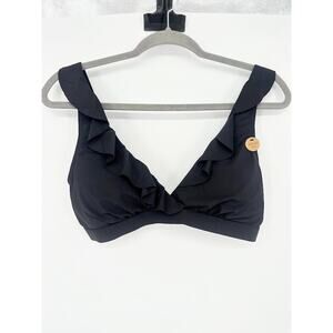 Niptuck Swim Black Ruffle Shoulder Bikini Top US 6 Multi Fit Cup Padded Beach